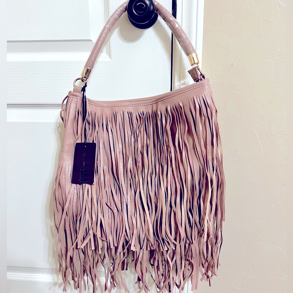 Dusty rose fringe leather purse